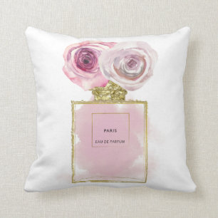 Blumenmode Parfümflasche rosa Rosen Gold Glamour Kissen