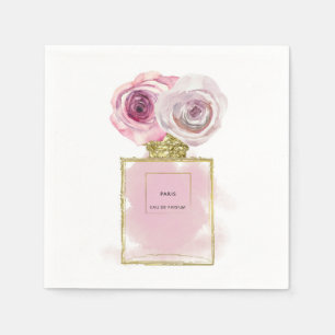Blumenmode Parfümflasche rosa Rosen Gold Glamour Serviette