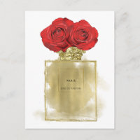 Blumenmode Parfümflasche rote Rosen Gold Glamour