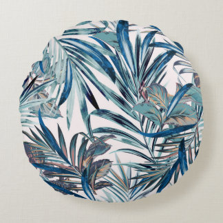 Blumenmode tropisches Vintage-Muster mit Palme  Rundes Kissen