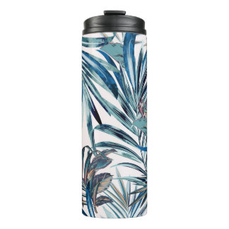 Blumenmode tropisches Vintage-Muster mit Palme  Thermosbecher