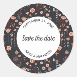 Blumenmodern Dark Save the Date einfach Runder Aufkleber