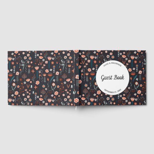 Blumenmodern Dark Simple Wedding Gästebuch (Voll)