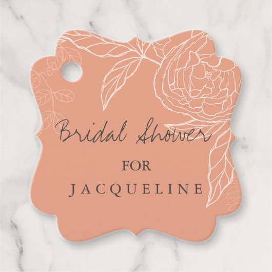 Blumenmodern Line Skizze Peach Brautparty Geschenkanhänger (Vorderseite)