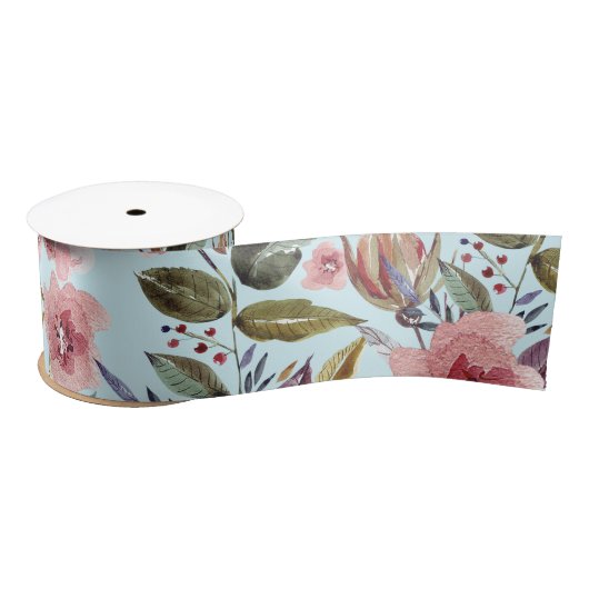 Blumenmodern Moderne Sommer-Blume Muster auf Aquam Satinband (Spule)