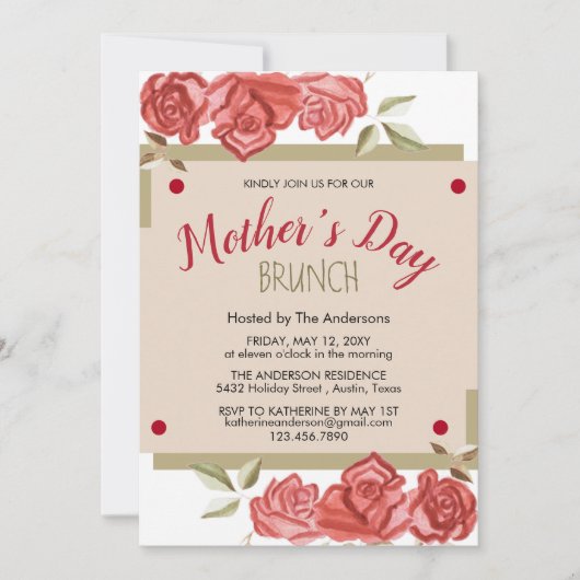 Blumenmodern Party Mütter Tag Brunch Einladung (Vorderseite)