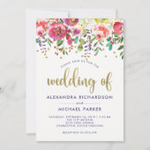 Blumenmoderne Aquarell-Hochzeit des gold| Einladung (Vorderseite)