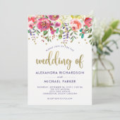 Blumenmoderne Aquarell-Hochzeit des gold| Einladung (Stehend Vorderseite)