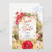 Blumenmoderne Crimson-Rote Rosen Hochzeit Save The Date (Vorne/Hinten)
