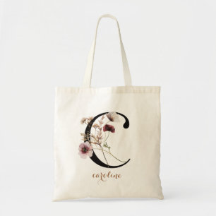 Blumenmodernes personalisiertes Monogramm Buchstab Tragetasche
