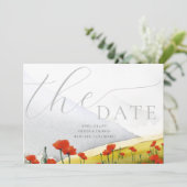 Blumenmohn Hochzeit 3 Fotos Rett Datum Einladung (Stehend Vorderseite)