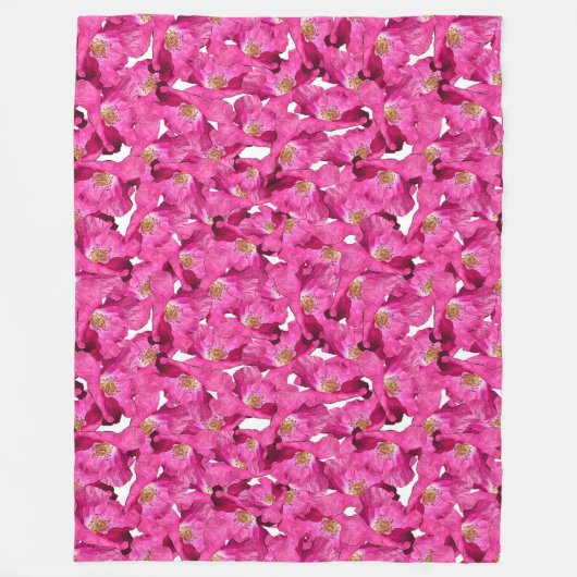 Blumenmohn rosa Muster. Fleecedecke (Vorderseite)