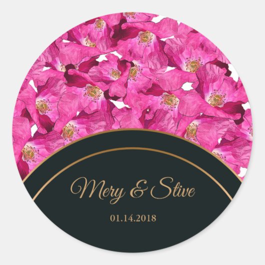 Blumenmohn rosa Muster.Monogramm. Runder Aufkleber (Vorderseite)