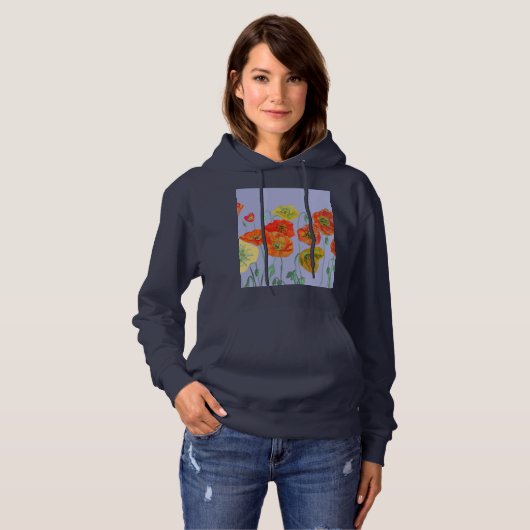 Blumenmohn Wasserfarbe Lila Blume Muster Hoodie (Vorne ganz)