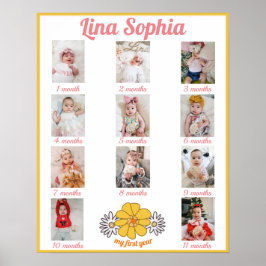 Blumenmonatliche Fotos des ersten Jahres Poster