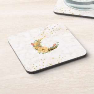 Blumenmond, Beige und Gelbe Grafik Getränkeuntersetzer