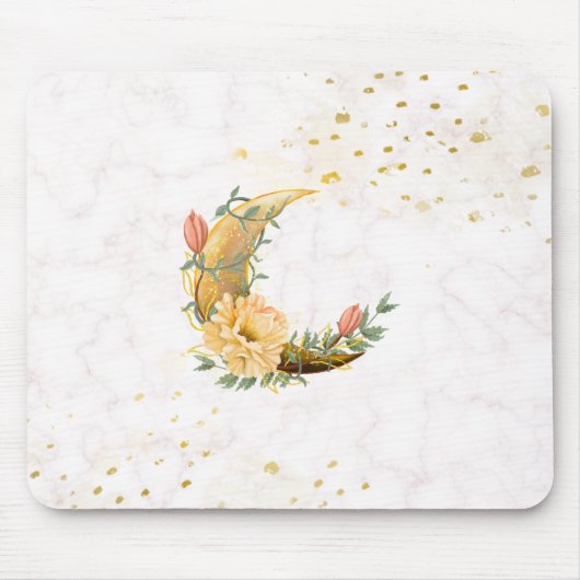 Blumenmond, Beige und Gelbe Grafik Mousepad (Vorne)