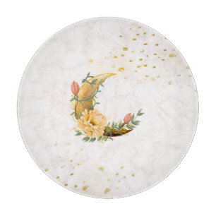 Blumenmond, Beige und Gelbe Grafik Schneidebrett