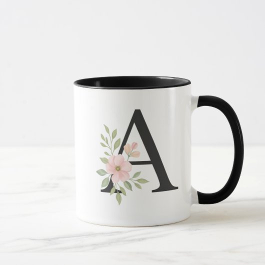 Blumenmonogramm A Tasse – Elegantes Buchstaben A m (Rechts)