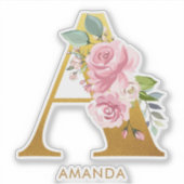 Blumenmonogramm Buchstabe A Monogramm Aufkleber (Vorderseite)