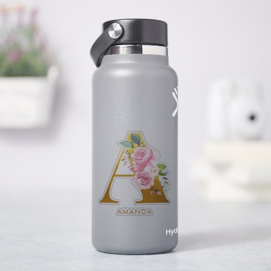 Blumenmonogramm Buchstabe A Monogramm Aufkleber (HydroFlask)