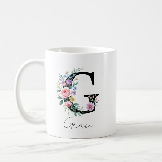 Blumenmonogramm – Buchstabe G Kaffeetasse (Links)
