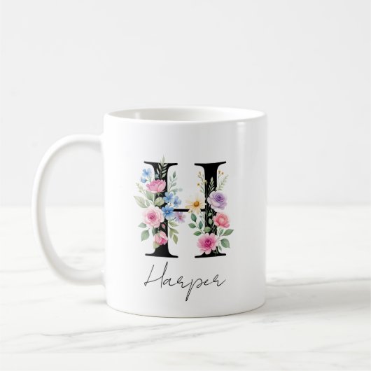 Blumenmonogramm – Buchstabe H Kaffeetasse (Links)