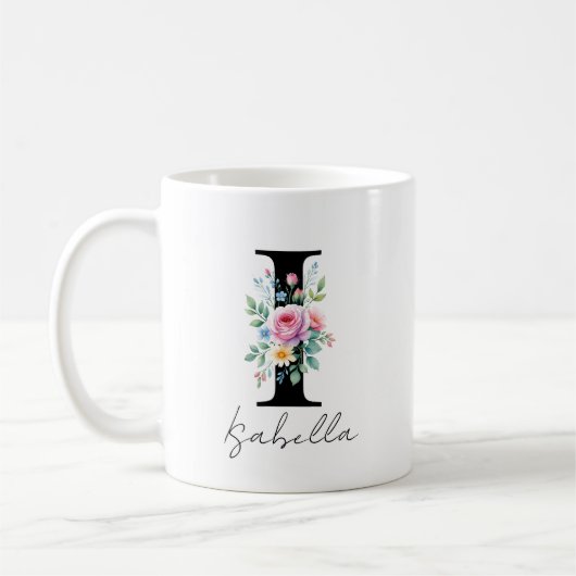 Blumenmonogramm – Buchstabe I Kaffeetasse (Links)