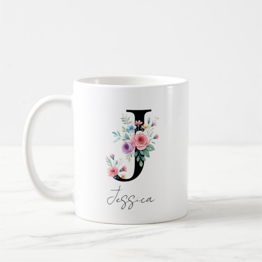 Blumenmonogramm – Buchstabe J Kaffeetasse (Links)