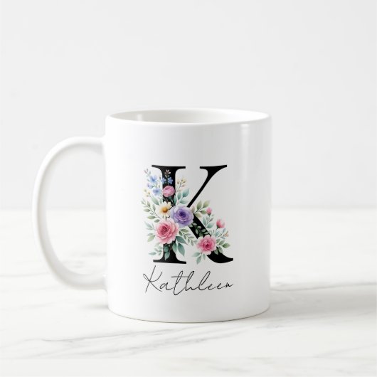 Blumenmonogramm – Buchstabe K Kaffeetasse (Links)
