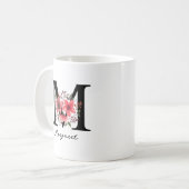 Blumenmonogramm Buchstabe M Margaret Benutzerdefin Kaffeetasse (Vorderseite Links)