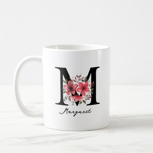 Blumenmonogramm Buchstabe M Margaret Benutzerdefin Kaffeetasse (Links)
