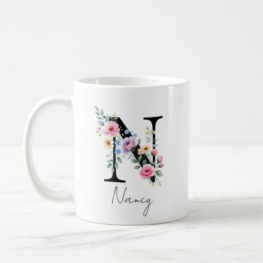 Blumenmonogramm – Buchstabe N Kaffeetasse (Links)