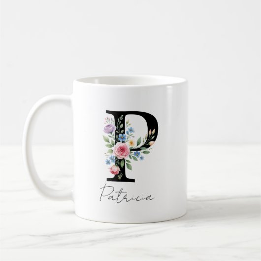 Blumenmonogramm – Buchstabe P Kaffeetasse (Links)