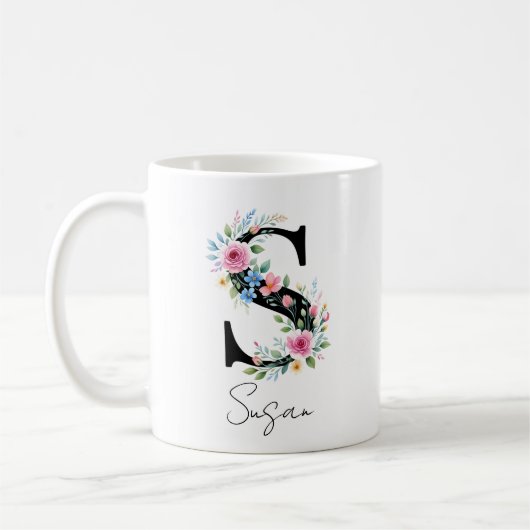 Blumenmonogramm – Buchstabe S Kaffeetasse (Links)