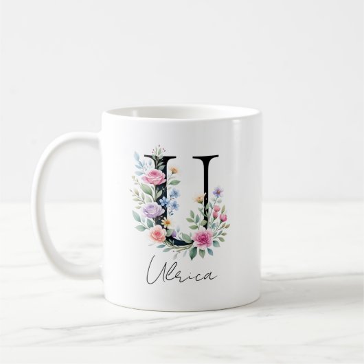 Blumenmonogramm – Buchstabe U Kaffeetasse (Links)