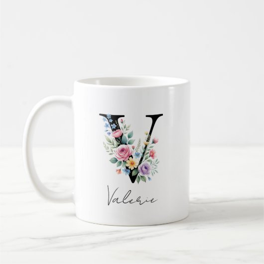 Blumenmonogramm – Buchstabe V Kaffeetasse (Links)