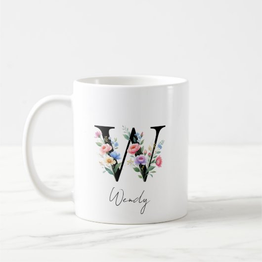 Blumenmonogramm – Buchstabe W Kaffeetasse (Links)