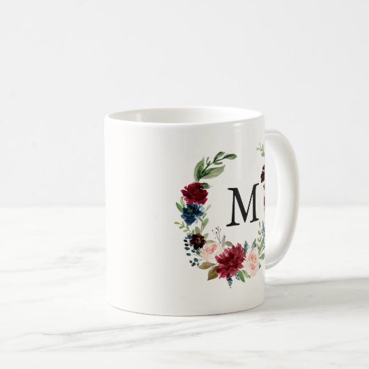 Blumenmonogramm Burgunder-Blumenstrauß-| Kaffeetasse (VorderseiteRechts)