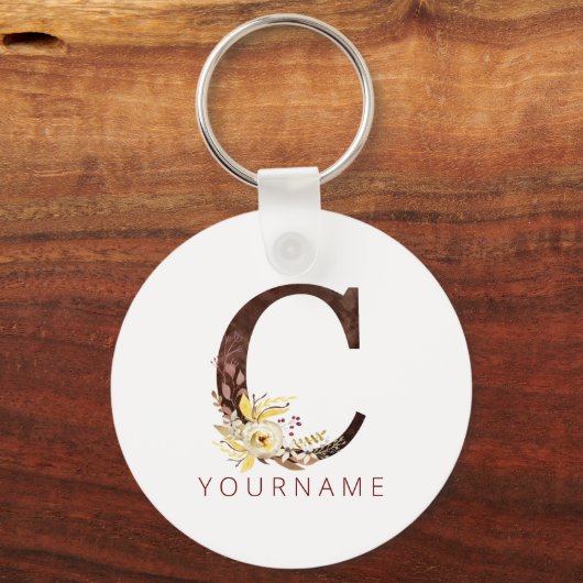 Blumenmonogramm C Reiche Herbstblätter Schlüsselanhänger (Vorderseite)