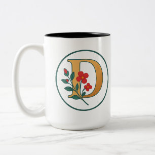 Blumenmonogramm "D" Kaffeemaschine Tasse - Schwarz