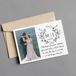 Blumenmonogramm danke Ihnen Hochzeit Foto Mitteilungskarte