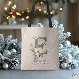 Blumenmonogramm E – Elegante botanische Buchstaben Tasche