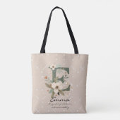 Blumenmonogramm E – Elegante botanische Buchstaben Tasche (Rückseite)