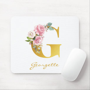 Blumenmonogramm Fauxgold Name Anfangsbuchstabe Per Mousepad