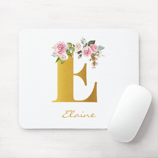 Blumenmonogramm Fauxgold Name Anfangsbuchstabe Per Mousepad (Mit Mouse)