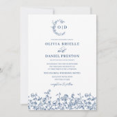 Blumenmonogramm Foto QR Code Navy Blue Wedding Einladung (Vorderseite)
