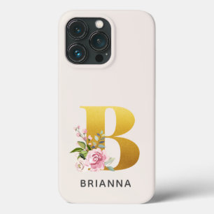Blumenmonogramm Goldener Buchstabe B Personalisier Case-Mate iPhone Hülle