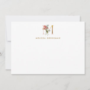 Blumenmonogramm Goldener Buchstabe M Notizkarte Mitteilungskarte