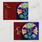 BLUMENMONOGRAMM, grün, rot-orange Visitenkarte (Vorne/Hinten)
